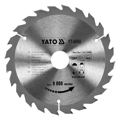 Lame de scie circulaire YATO Ø184 mm - 24 T - diamètre intérieur 30 mm