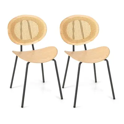 Lot de 2 chaises de salle à manger en rotin Chaises d'appoint sans bras Boho avec pieds en métal