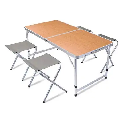 Redcliffs - Table de camping avec 4 chaises - Relax Living - 120 x 60 x 40cm - Gris/Bois