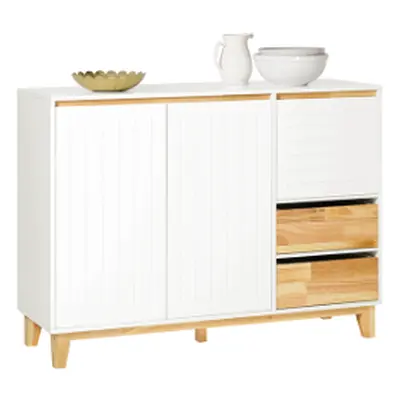 SoBuy Buffet - 2 armoires et 3 tiroirs - Max. 60 kg - 120 x 40 x 90 cm - Blanc / Naturel