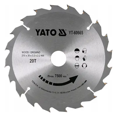 Lame de scie circulaire YATO Ø210 mm - 20T - diamètre intérieur 30 mm