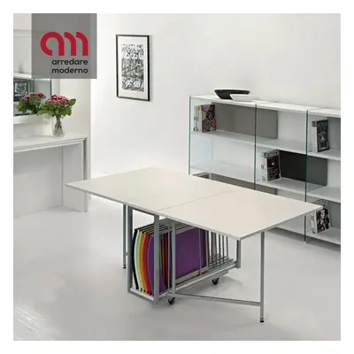 Table Archimede Pezzani blanc avec chaises pliantes Zeta