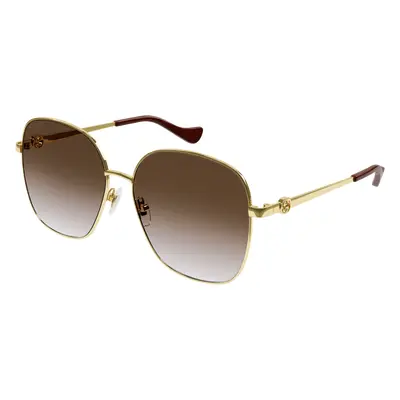 Gucci Femme GG1089SA Lunettes de soleil Métal Or Marron Carré Ombré