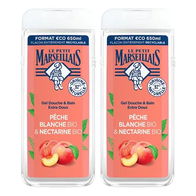 Le Petit Marseillais Gel Douche Extra Doux Pêche Blanche BIO & Nectarine 2x650 ml