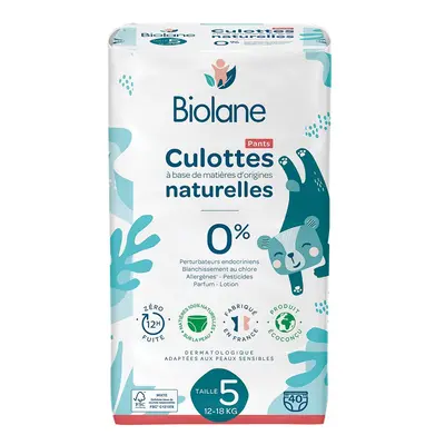 Biolane - Couches Culottes Naturelles Taille 5 12H Zéro fuite 40 unités pc(s)