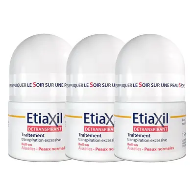 EtiaXil Traitement Détranspirant Aisselles Roll-on Peaux Normales Rouleau 3x15 ml