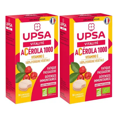 Acérola 1000 BIO UPSA - 30 comprimés à croquer Adulte Complément alimentaire, goût fruits rouges