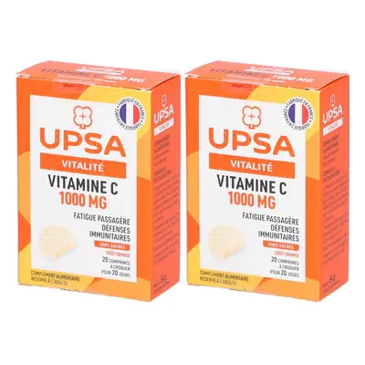 Vitamine C UPSA 1000 mg - 20 comprimés à croquer Adulte Complément alimentaire sans sucres, goût