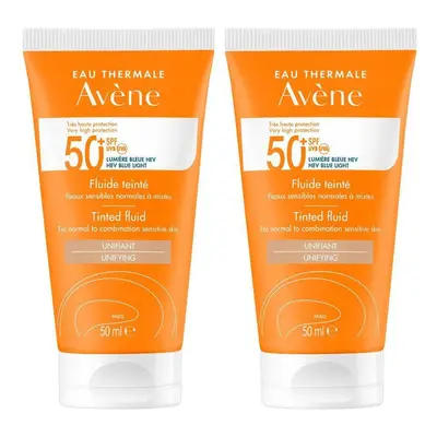 Avène Solaire - Fluide Teinté SPF50+ UVB UVA Lumière Bleue HEV 2x50 ml