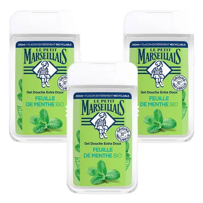 Le Petit Marseillais Gel Douche Bio Extra Doux, au pH neutre, Feuille de Menthe, 3 x 250 ml 3x25