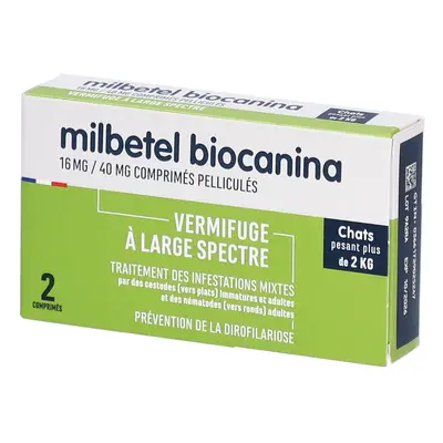 BIOCANINA VERMIFUGE MILBETEL CHAT - Comprimé pelliculé sécable antiparasitaire Comprimé(S) 2 pc(